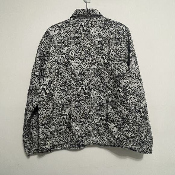 Vintage Anna & Frank Quilted Jacket Womens M 100% Silk Black White Leopard Print - Picture 2 of 9